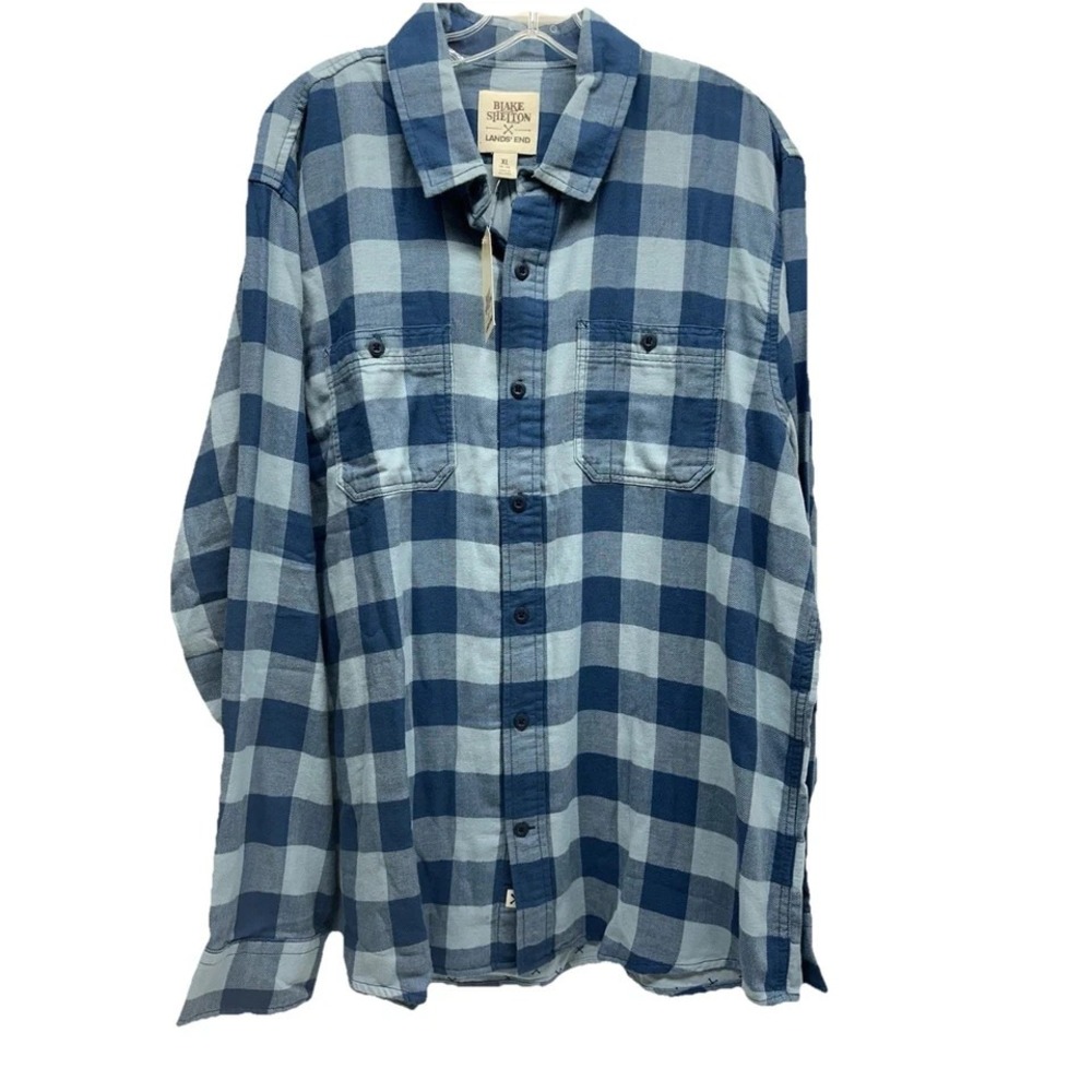 Lands' End Blake Shelton Men's XL Blue Plaid Cotton Button Up Shirt (E3)